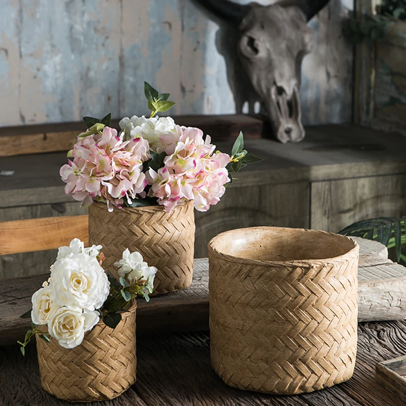 Country Rustic style home balcony decorative succulent pots custom design garden outdoor cement vintage concrete flower pot