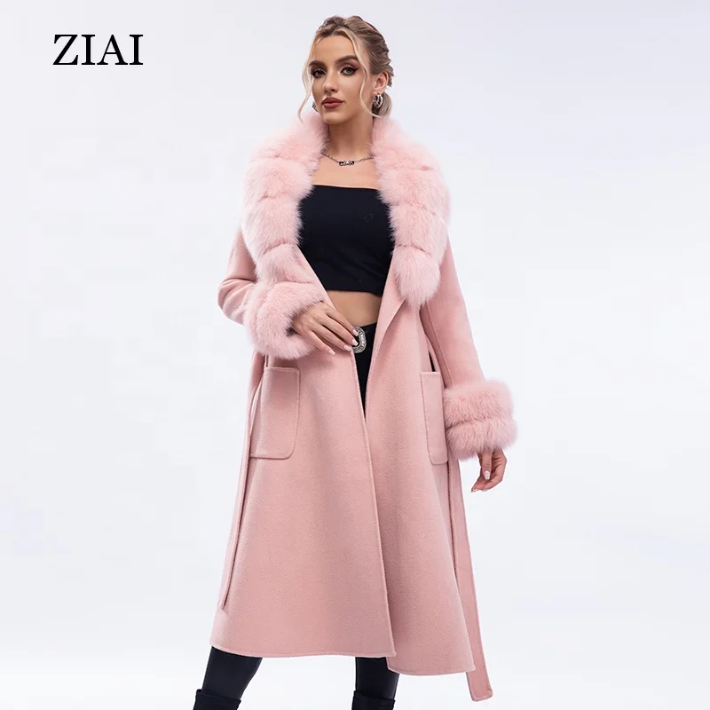 High quality jackets women wool winter double breasted blend ladies pea coat cashmere wool trench coat