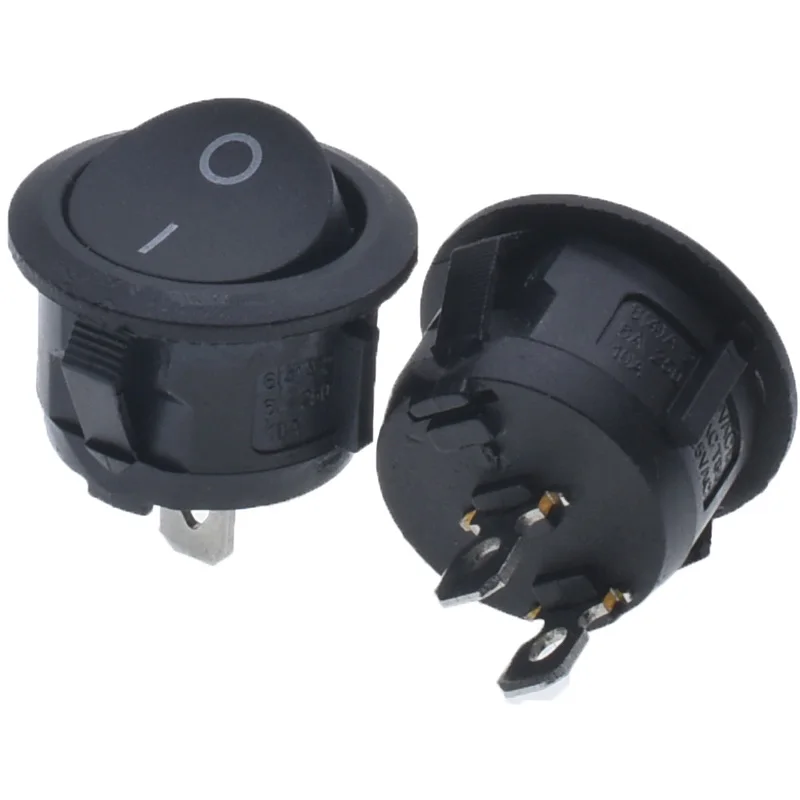on-off rocker switch 6A 250V black button switch 20mm 2 pins round power control switch