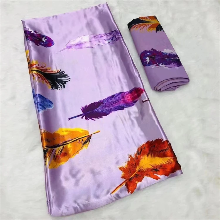 African Silk Wax Fabric Digital Printing Satin African Veritable Wax Fabric For Dress African Wax Silk Fabric With Chiffon Set F