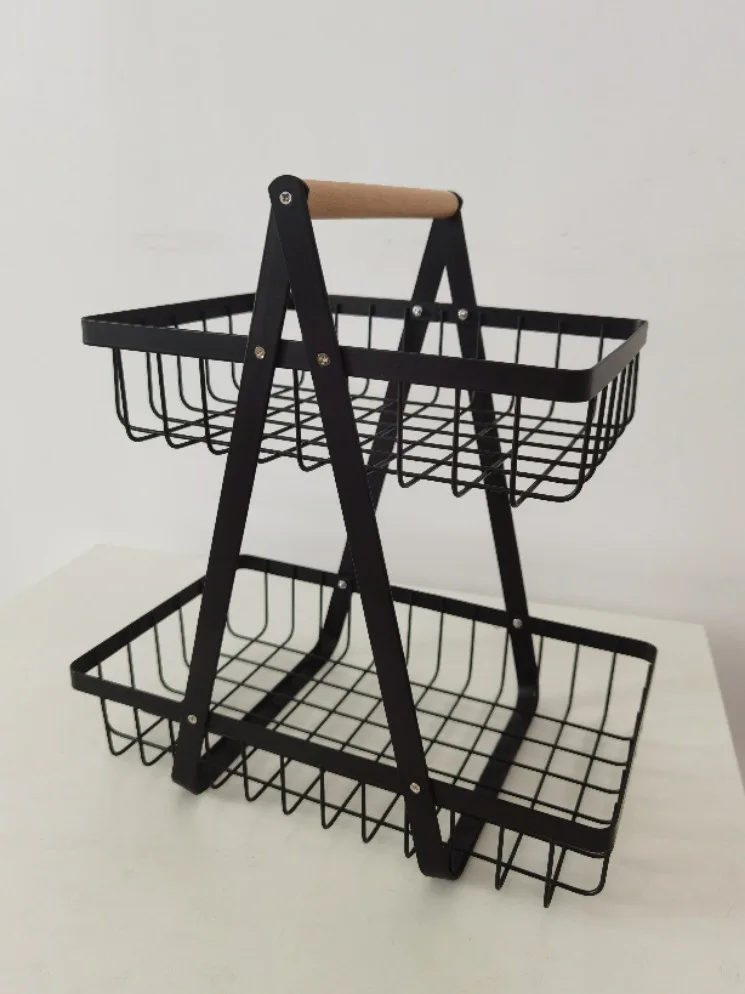 Chinese Wholesaler Assembly Double Layer Fruit Basket Metal Wire Dismountable Rectangular Storage Baskets For Fruit and Veggies