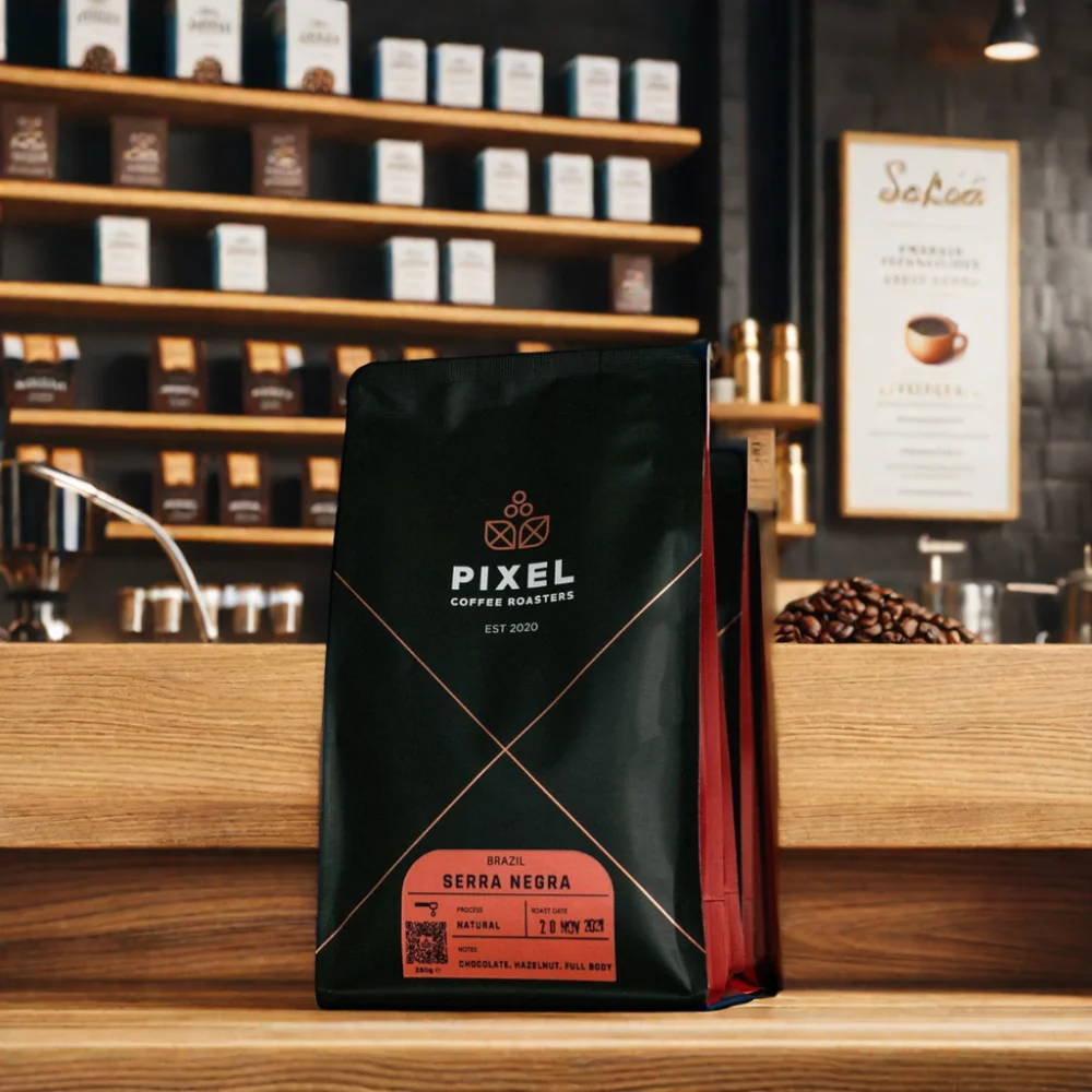 AT PACK Black White Kraft 250g Flat Bottom Coffee Bag With Zipper And Valve Bolsa Para Cafe Coffee Packaging Coffee Bean Package