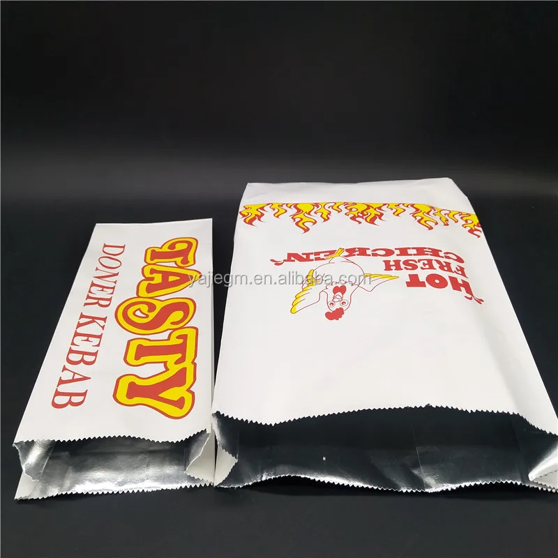 Lined Chicken Kraft Paper Bag for BBQ Chicken Rolls Doner Kebab Burger Paper Bag Grease Proof Aluminium Foil Food Customized