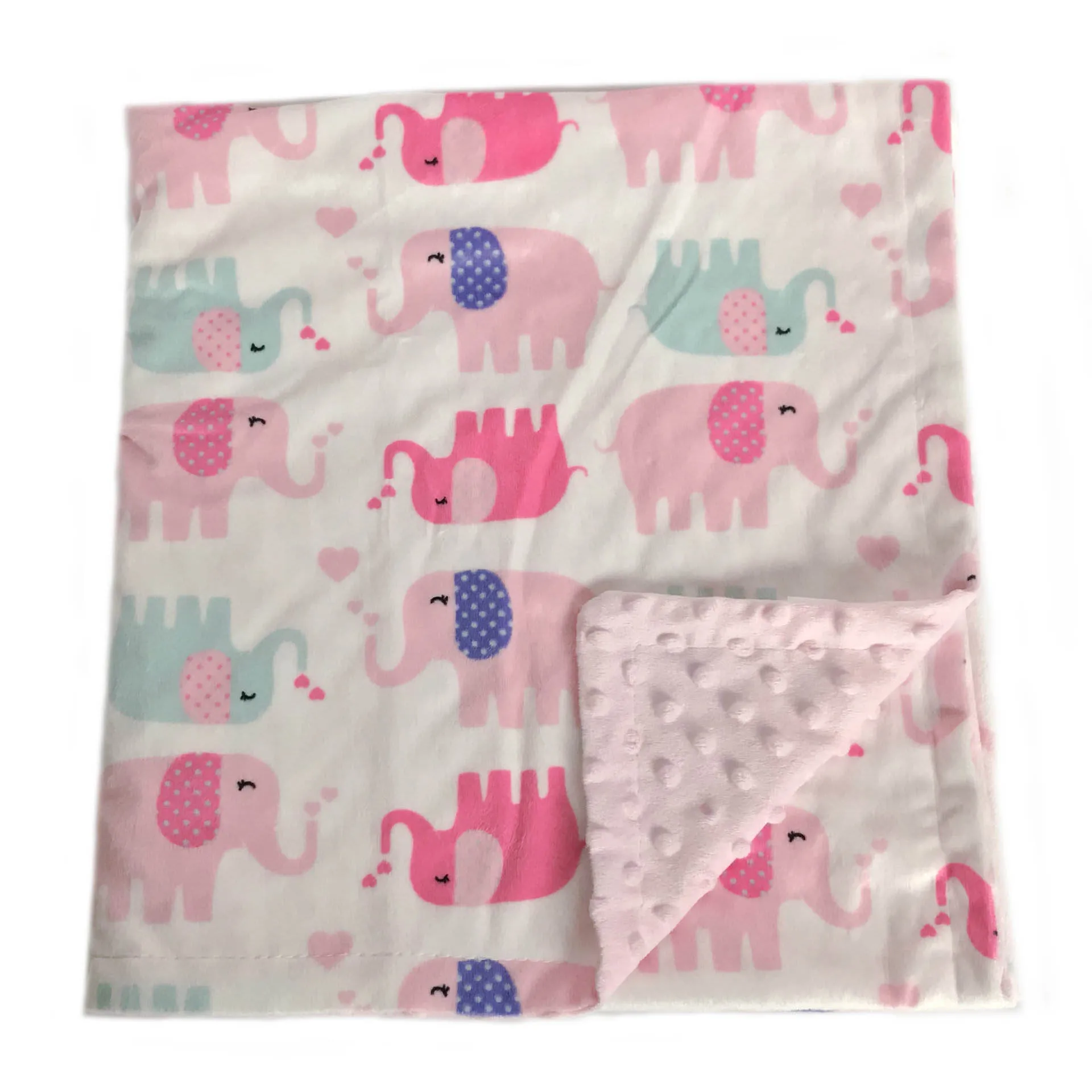 Double layer cartoon printed dot faux fur baby swaddles wrap travel baby blanket minky