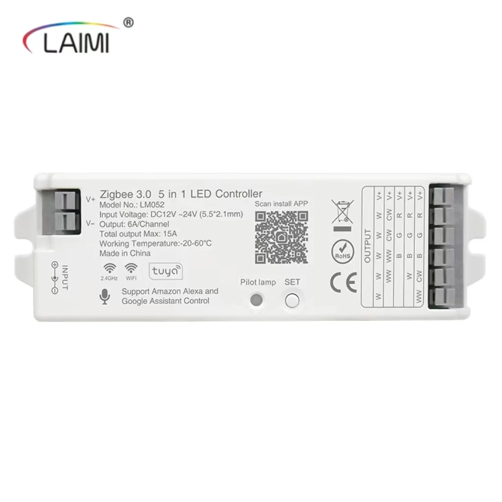 Tuya Wifi Voice Assistance Controller 5CH RGB RGBW CCT Dimmer 5 in 1 LED Light Strip Controller