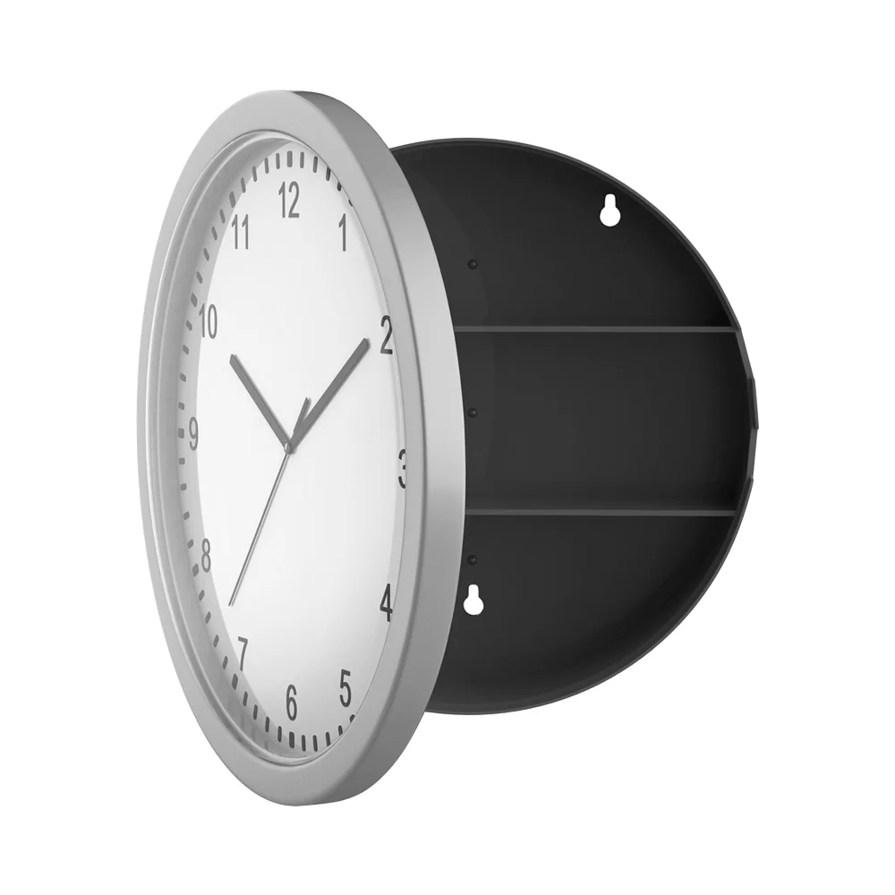 Hidden Working Wall Clock Three Compartment Shelf Diversion Safe Secret Stash Valuables Security Container Organizer