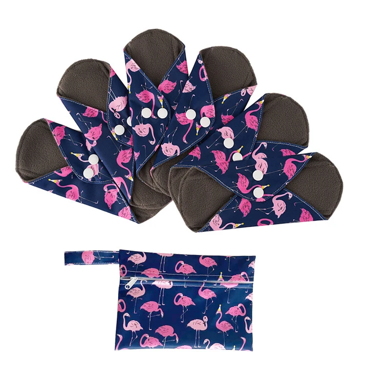 18x21cm small reusable sanitary pads towel napkin soft flow washable bamboo charcoal cloth menstrual pads for girl women day use