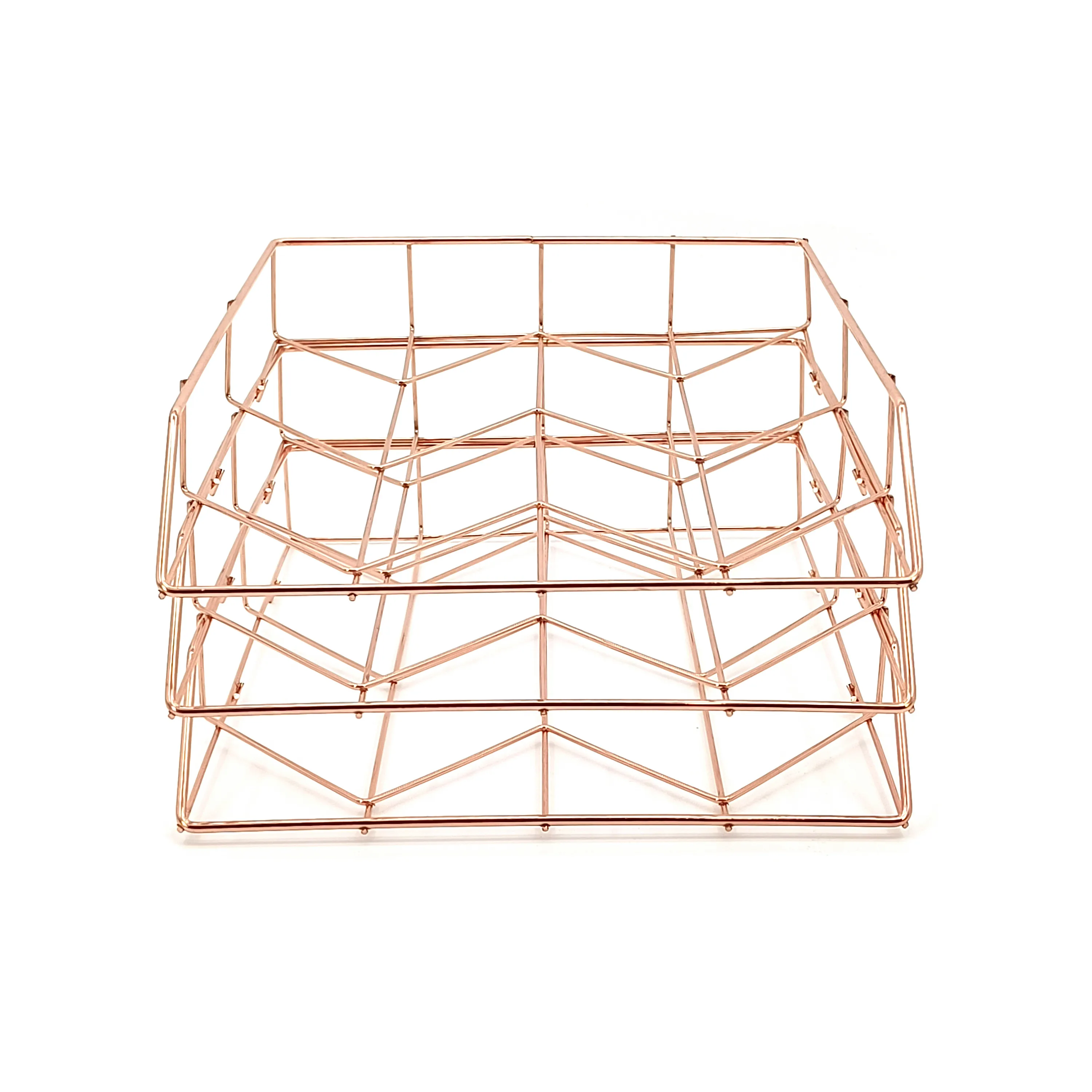 Hot sale Rose Gold Metal Wire desktop 3 tier File rack and Magazine Holder for