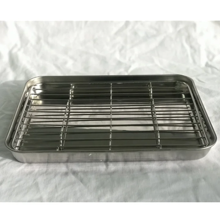 High quality stainless steel 304 food tray plate square serving tray with wire cooling shelf for hotel restaurant