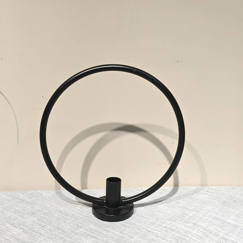Luxury Black Metal Hoop Chandelier Set of 2 Circle Candle Holders for Weddings & Parties Elegant Wedding Lanterns & Props