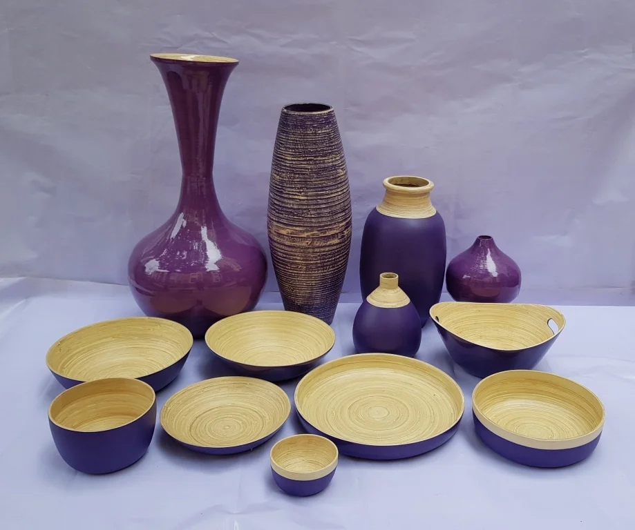 Elegant set of salad bowls/spun bamboo bowls which are high quality made in Vietnam