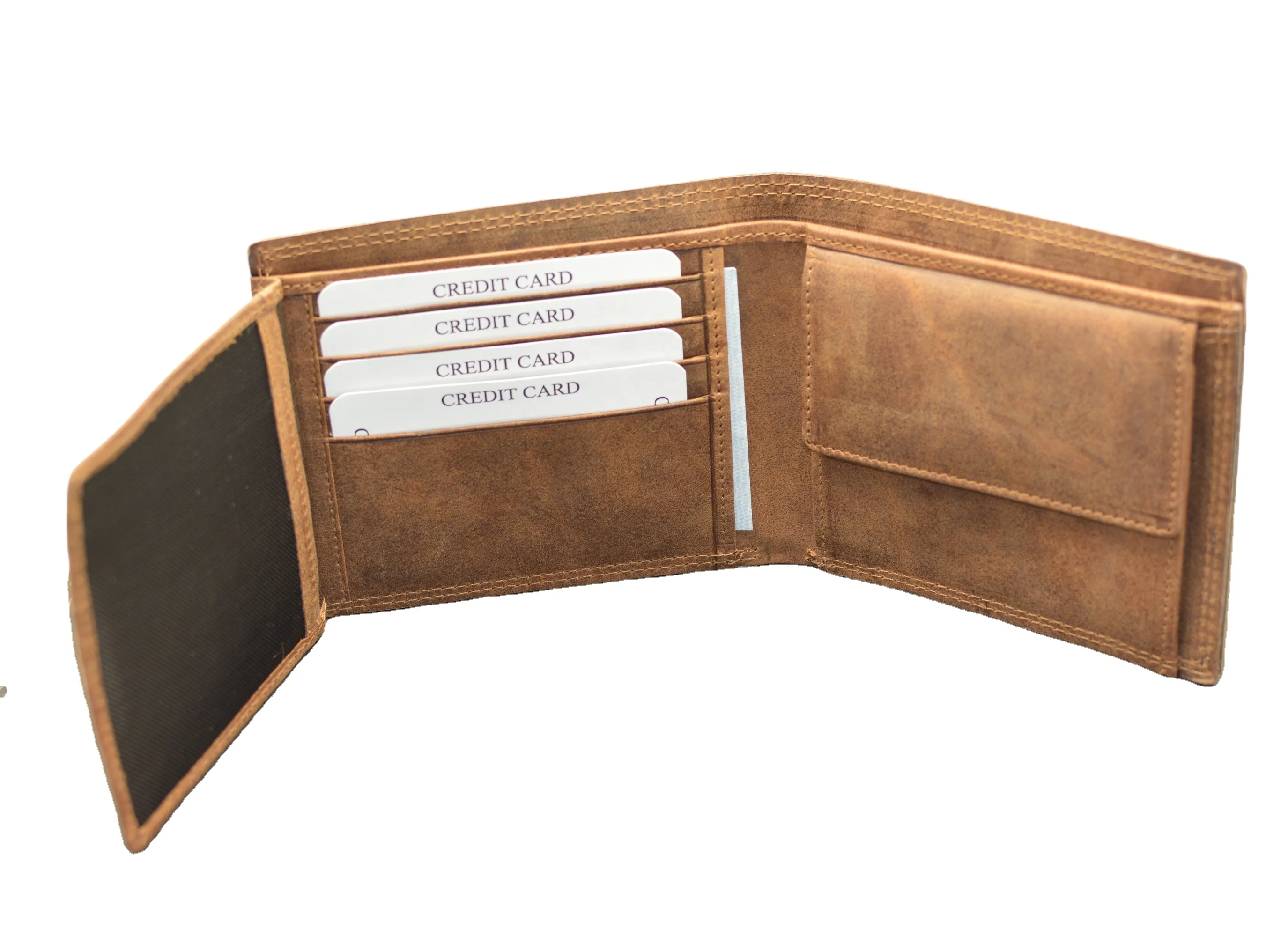 
OEM RFID Blocking Crazy Horse genuine Leather Trifold Mens Wallet With Id Window and Coin Pouch 