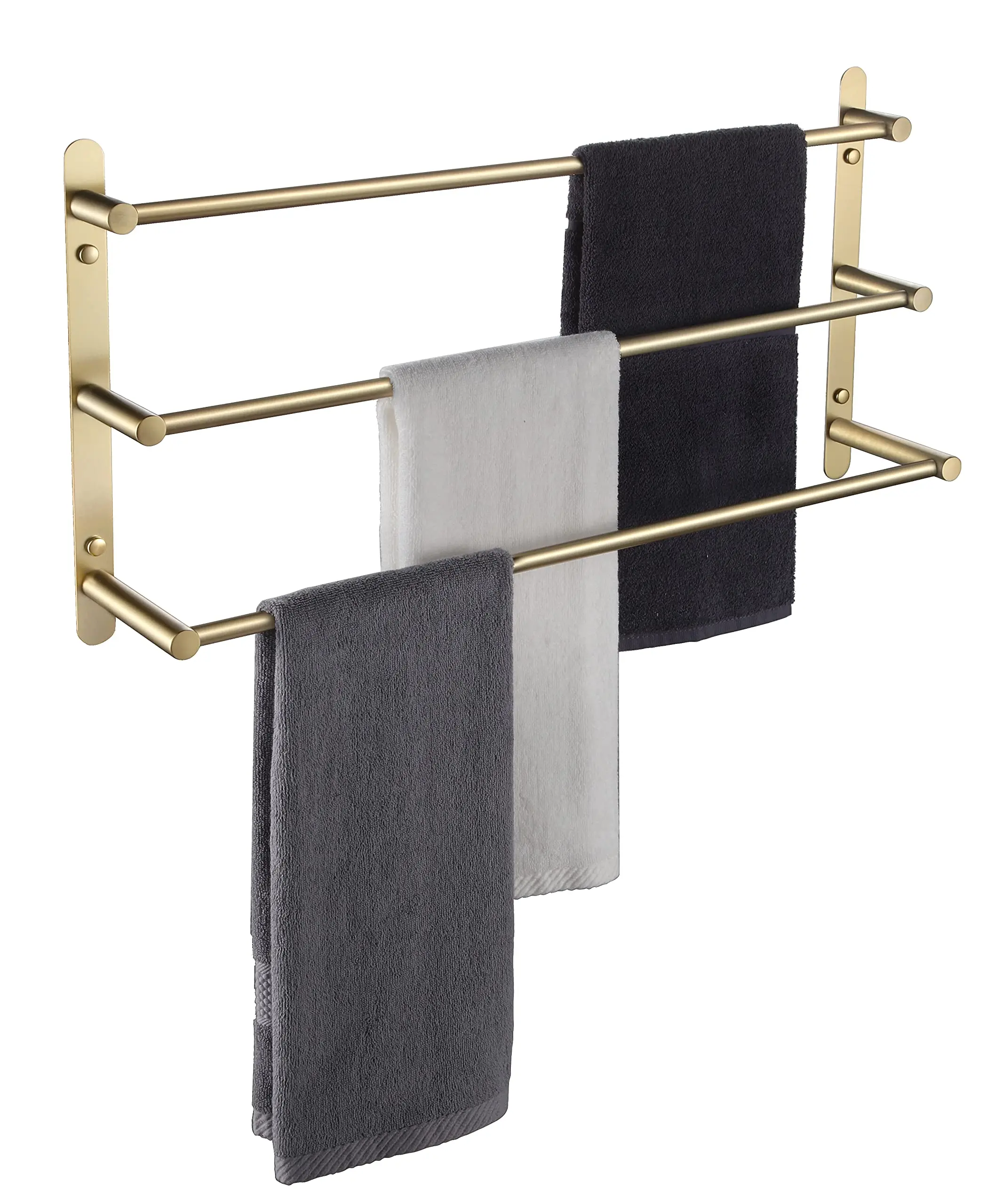 Wall mounted Bathroom towel rod Stainless steel brushed gold surface 3-layer ladder towel rack