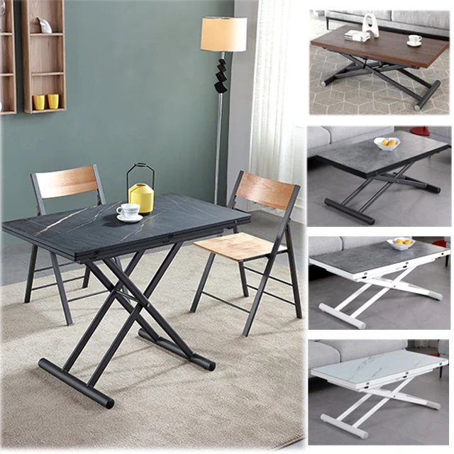 2023 Home Furniture Marble White Glass Top Lifting Dining Table For Living Room