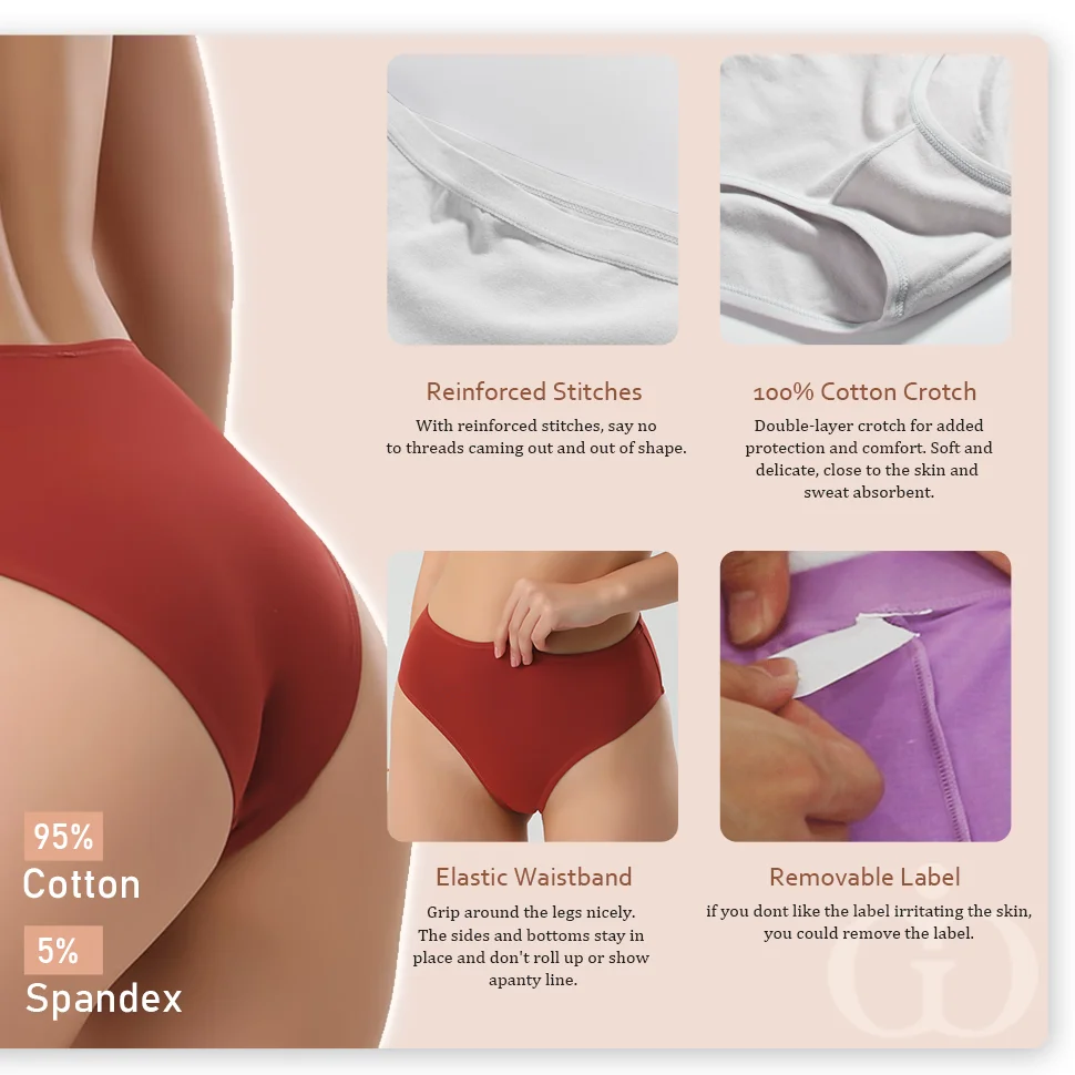 Wholesales High Rise Ropa Interior Mujer Ladies High Cut Cotton Briefs Plus Size Girls Underwear Culotte Coton Panties for Women