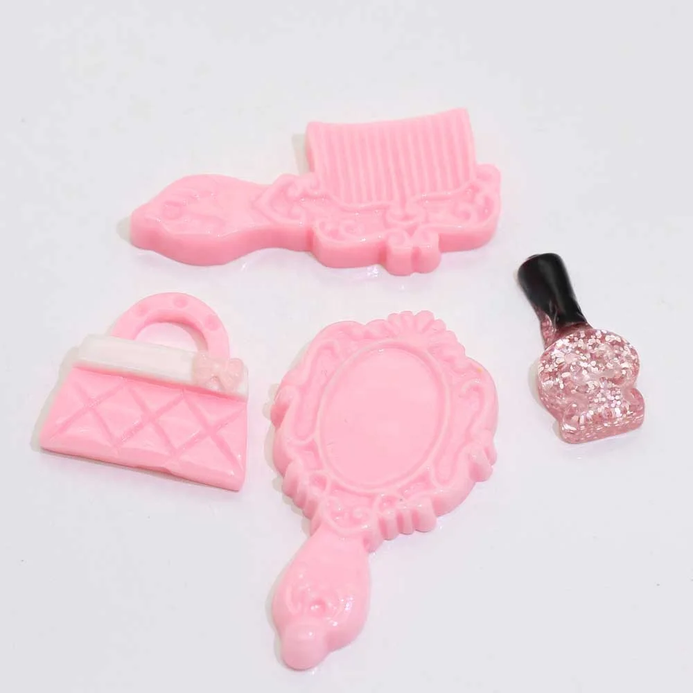 
100Pcs Kawaii Pink Mirror Comb Nail Polish Lady Bag Resin Flatback Cabochon Diy Scrapbooking Embellishment Decoration Craft 