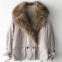 2022 Autumn winter jacket women parkas rabbit fur cropped coat for women