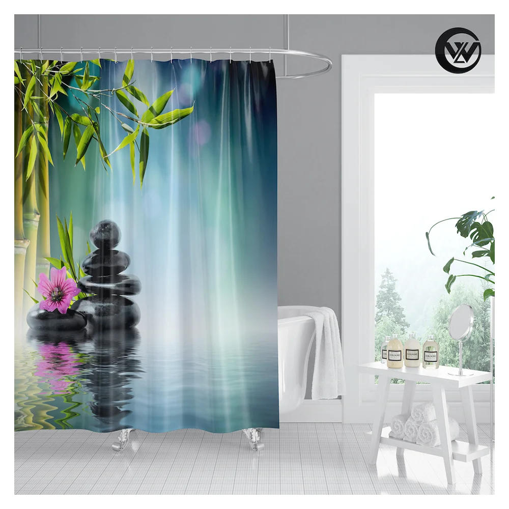 
Custom Printed Bamboo Bath Shower Curtains, Designers Printed Polyester Fabric Nature Bath Bathroom Curtains/ 
