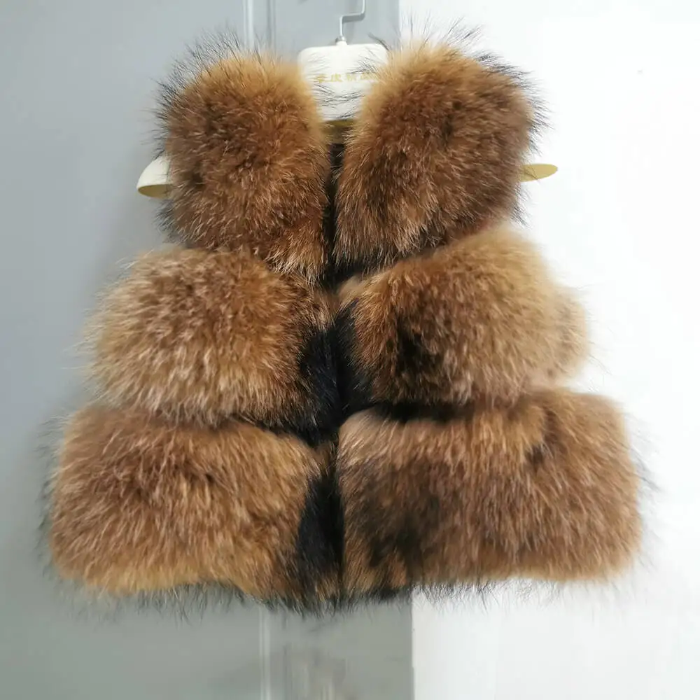 Custom Natural Racoon Vest Fluffy Winter Warm Real Raccoon Fur Gilet Baby Girl Kids Fur Vest