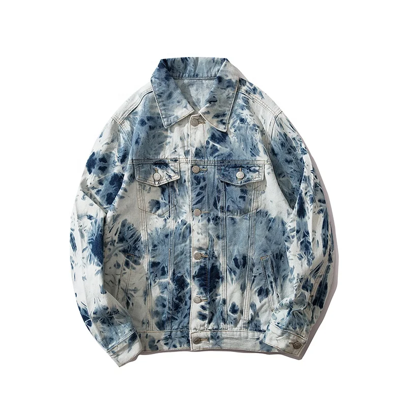 Tie dye European and American autumn winter hip hop denim jacket for men tie dye denim jacket for men from factory