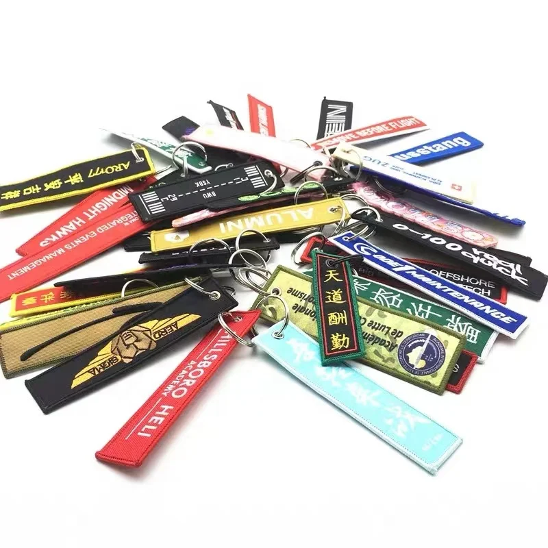 ZD Custom Promotional Crew Woven Fabric Anime Characters Key chain Embroidery Key chain flight Tag