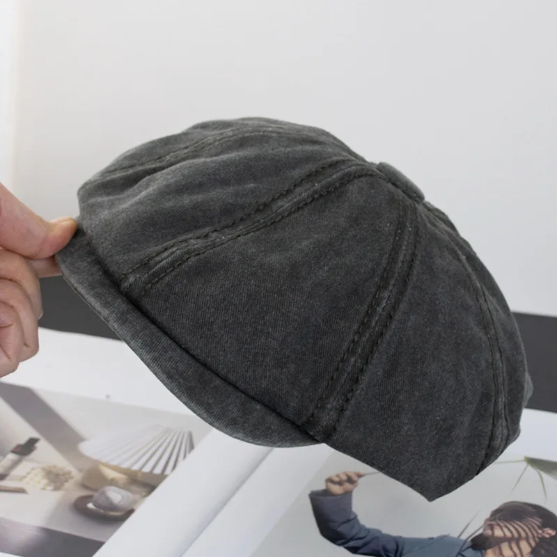 Wholesale custom vintage newsboys caps wash cotton denim flat bill cap for men ivy newsboy beret hat