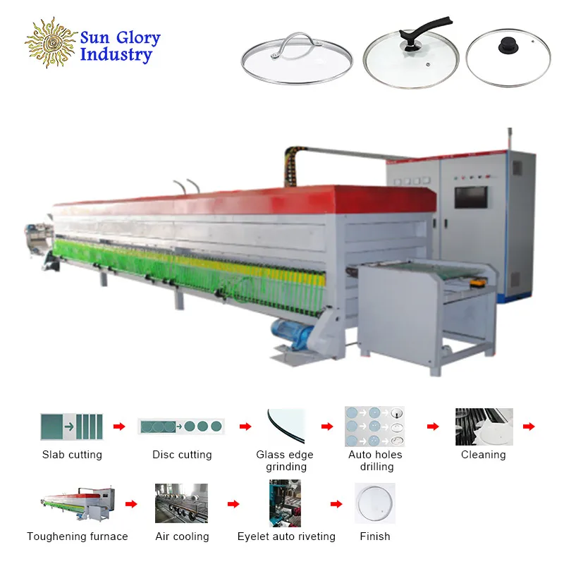 SunGlory Automatic glass lid production line aluminium pot making machine with edge grinding machine and toughening furnace