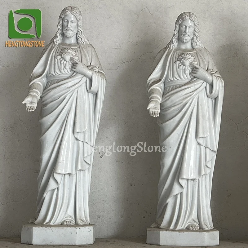 Religious Sculpture Small Size H62cm Marble Jesus And Virgin Mary Statue In Stock