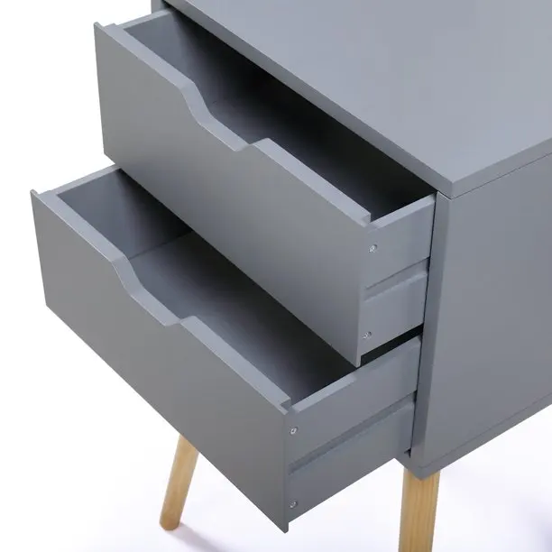 Solid Wood Feet Two Drawers Curved Drawers Movable Movable Bedside Table