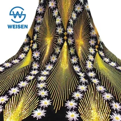 New Flower Holographic Hologram Wholesale Design Net Lace Embroidery Fabric Sequin