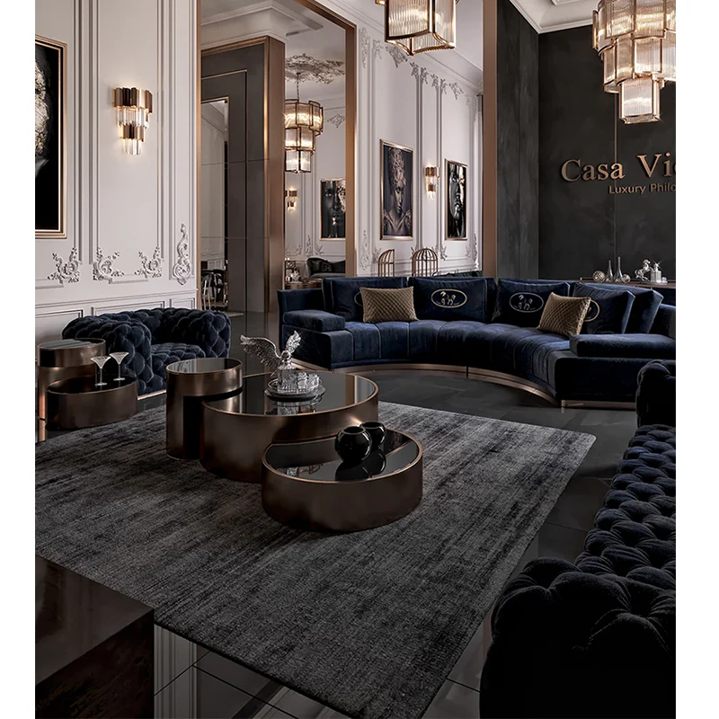 Tufted velvet half round curved customized sitting furniture couches luxury living room sofas set