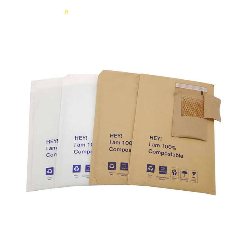 100% Recycled Compostable Double Layer Brown Kraft Paper #0 A4 Natural Honeycomb Padded Envelopes For Garment Packaging