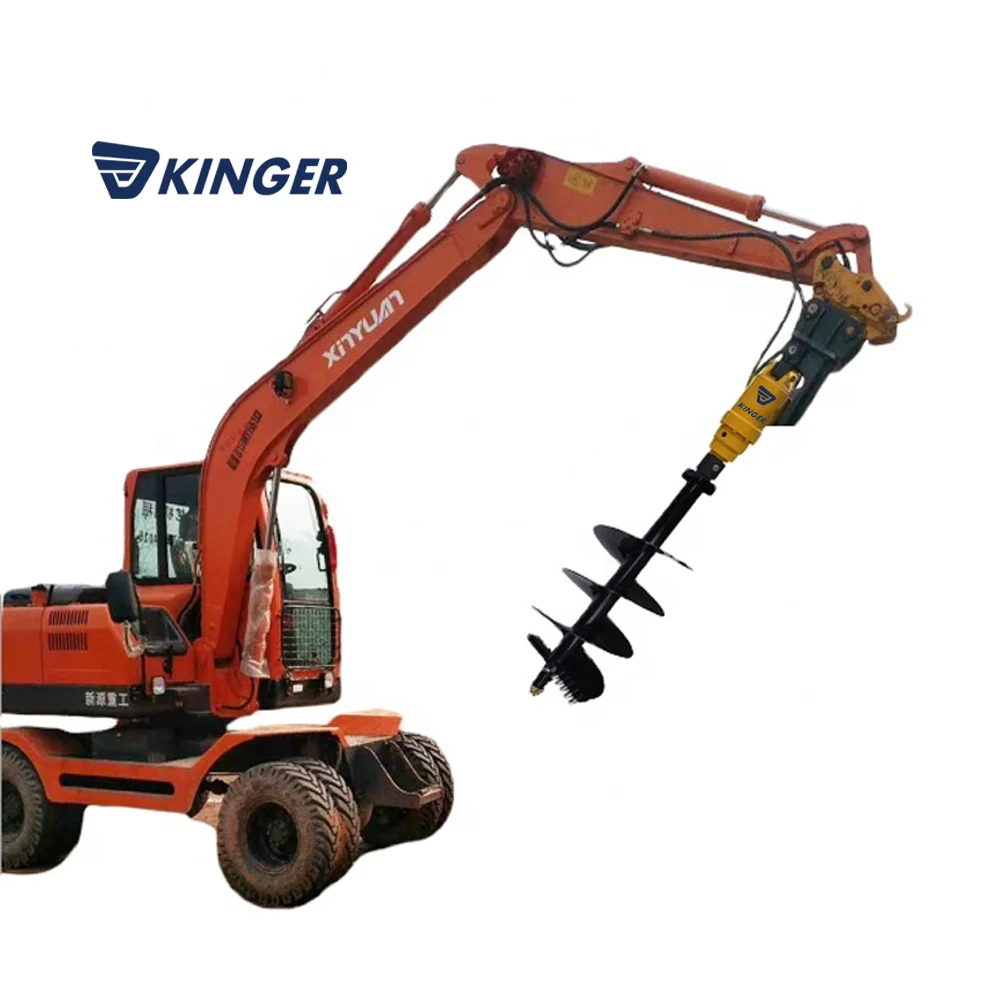 Hydraulic auger drive attachment excavator skid steer loader for screw piles installation ground hole drilling