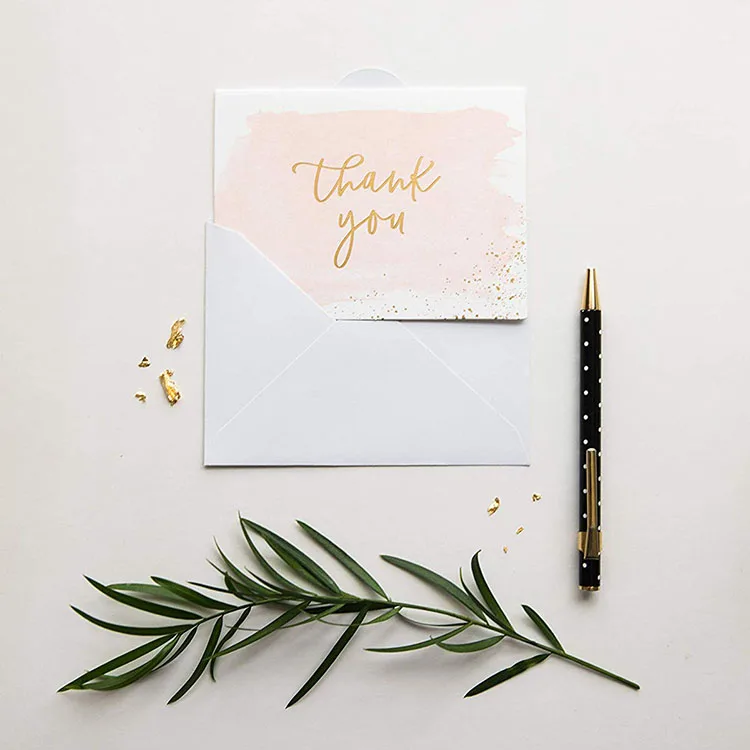 Fancy 48 blank gold foil watercolor thank you cards blank for wedding baby & bridal shower