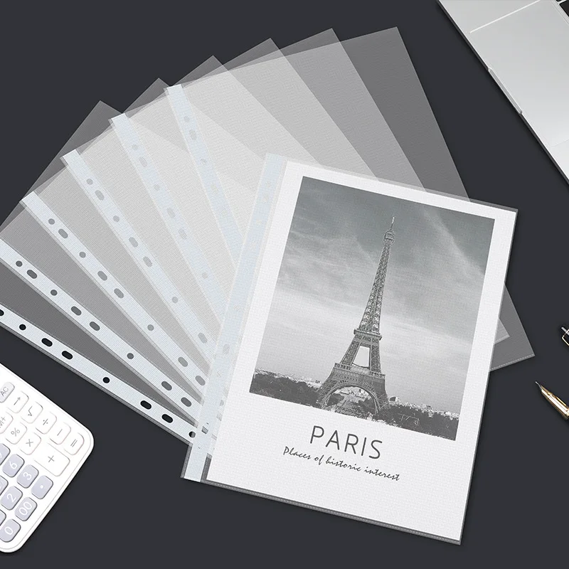 School Office Supplies 11 Holes Sheet Protector Loose Sheet Paper Protector A4 8.5x11 Inch Punch Pockets