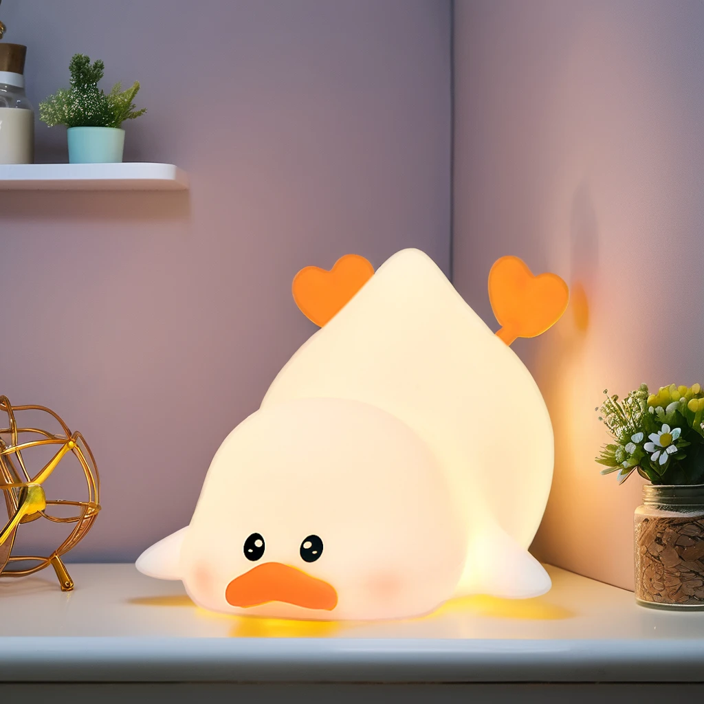 Soft Cute Duck Night Light Bedside Squishy Silicone Table Lamp for Living Room 5V Warm White Color Button and Touch Control