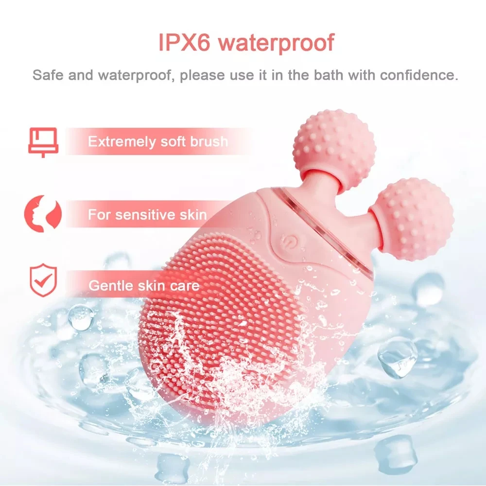 Dropshipping Products 2022 Skin Care Massager 2 in 1 Sonic Vibration Silicone Facial Cleansing Brush With Face Roller