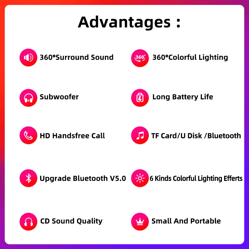 High Quality Portable Mini RGB Wireless Bluetooth Speaker, LED Light Wireless Speaker, Wireless Bluetooth Light Speakers