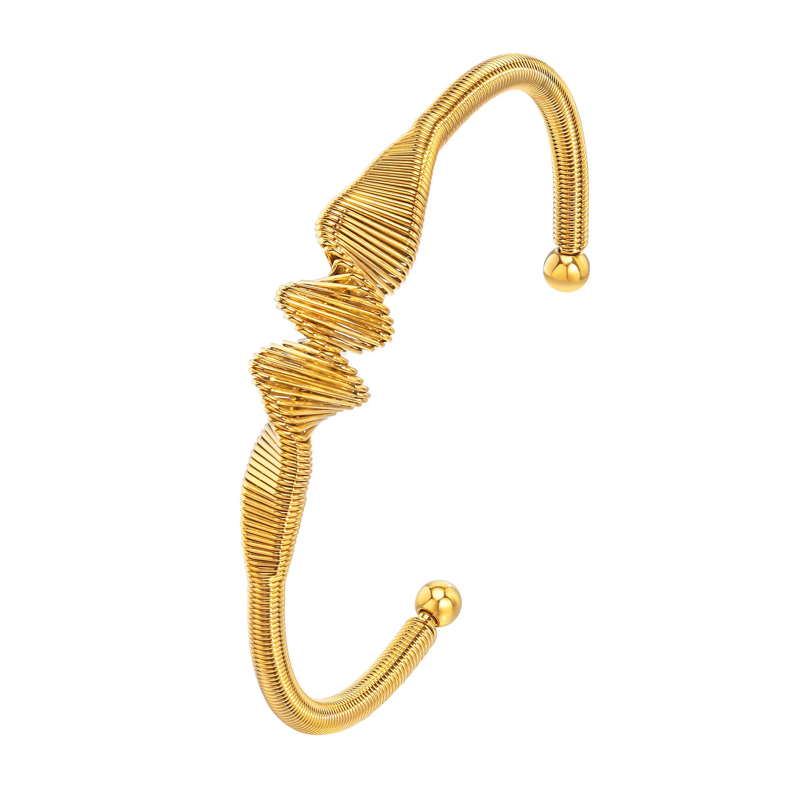 BG011 Statement Bangle 18K Gold Plated Stainless Steel Egyptian Bracelet Waterproof Tarnish Free Twist Wire Cuff Bangle