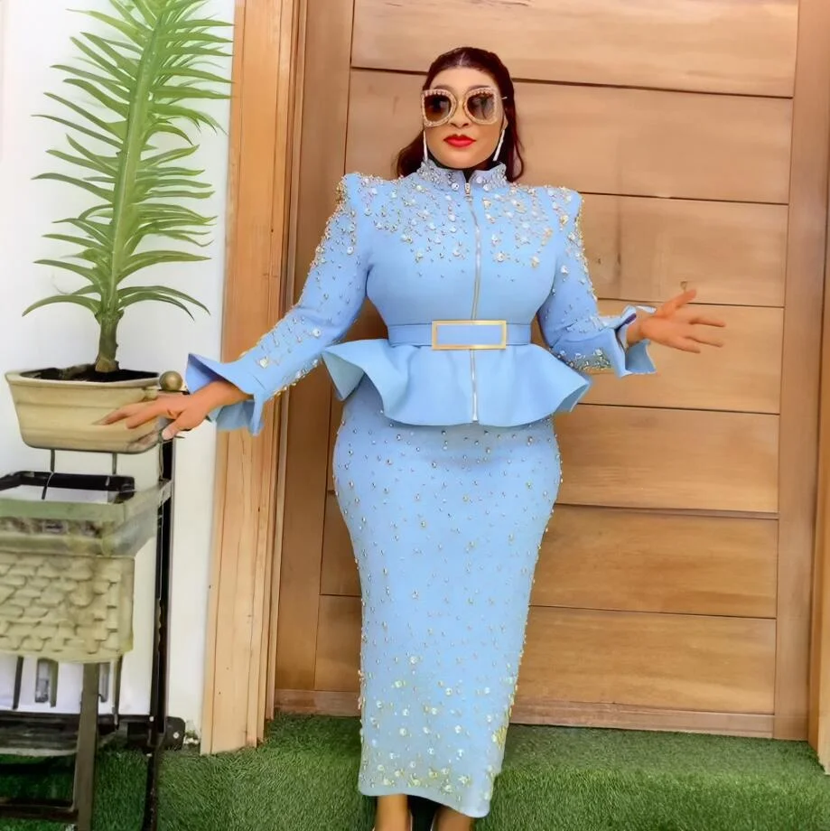 On Sale  African Design Dresses Women Mesh fabric Womens Dresses African rhinestone African Dress For Women 2024