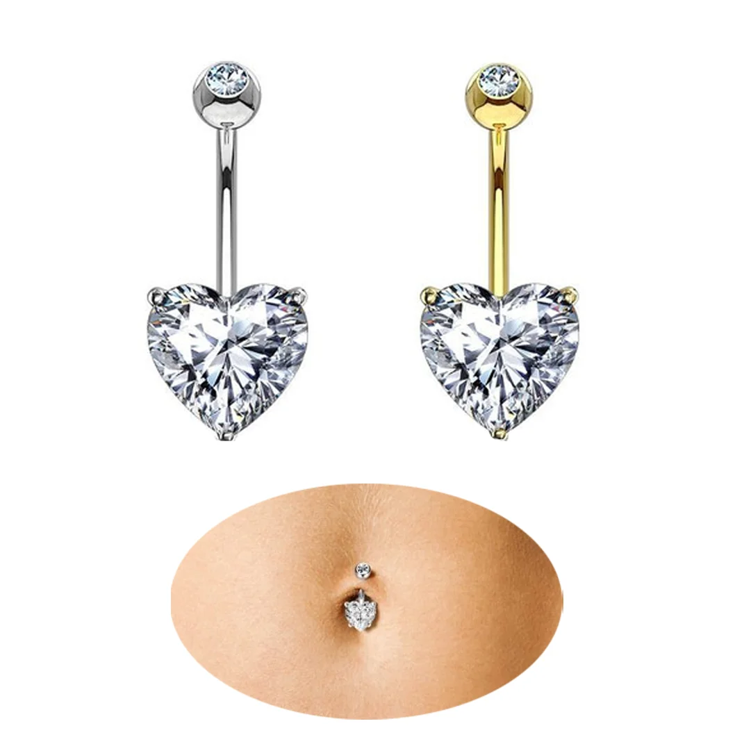 Calendo Hot Sale Titanium Navel Ring Prong CZ Crystal Belly Button Ring Piercing Jewelry for Woman