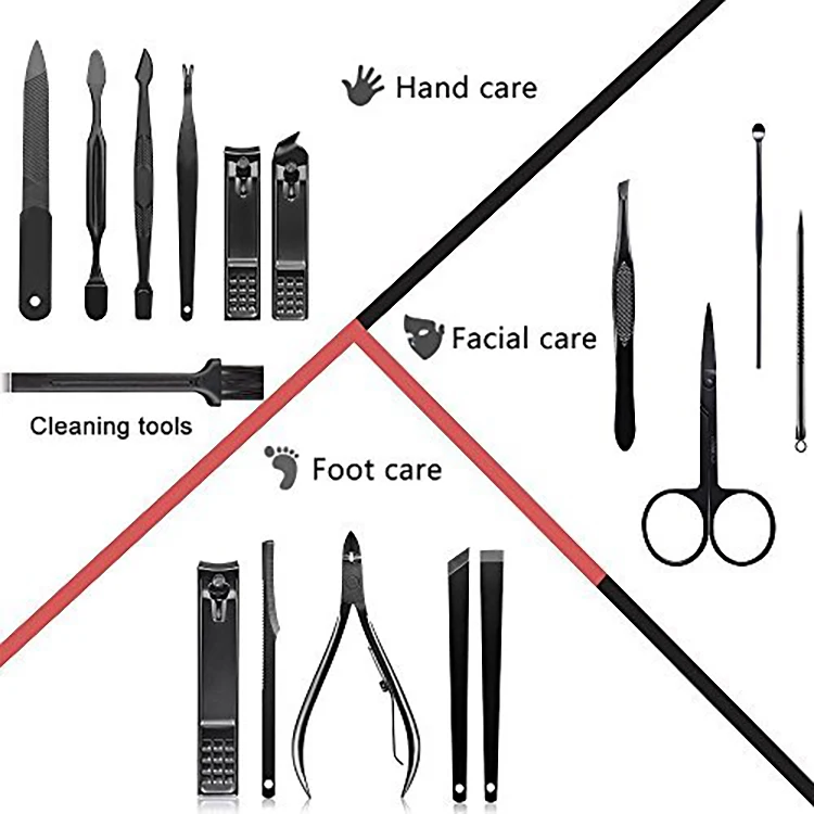 
2020 New Arrivals Nails Manicure Pedicure Set 16pcs Manicure Set Stainless Steel Grooming Kit for Men 