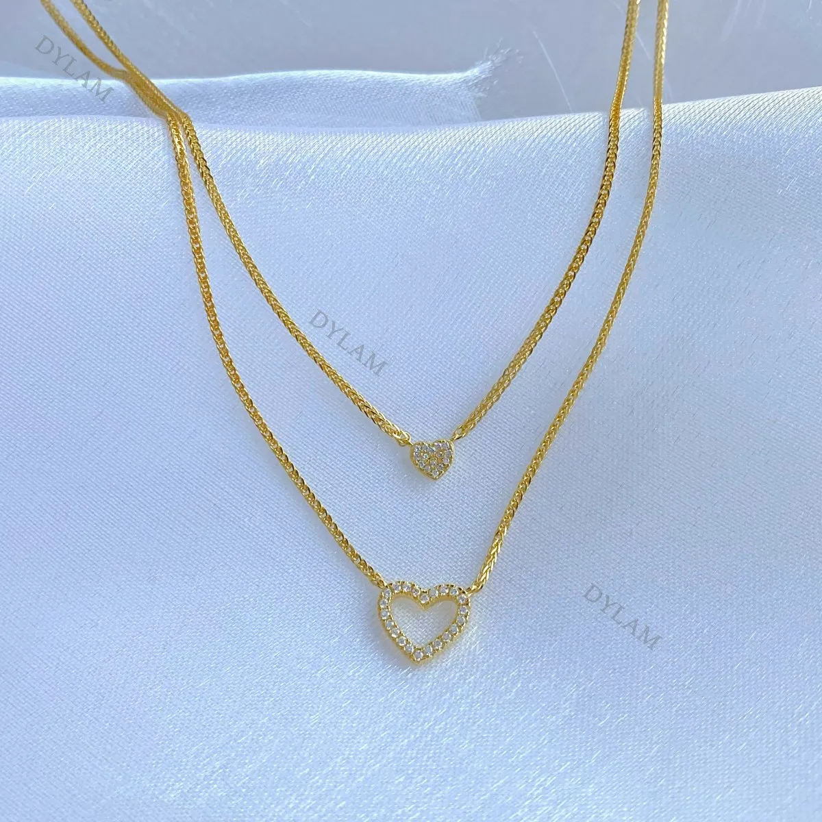 Dylam Double Layered Heart Necklace Chain Ball Satellite Choker Necklaces Jewelry for Women and Girls