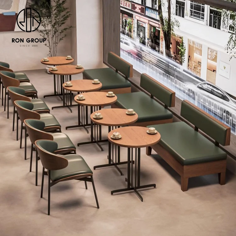 Mcdonald pizza custom luxury coffee tea shop cafe leather wood round restaurant furniture sofa booth seating table chair set