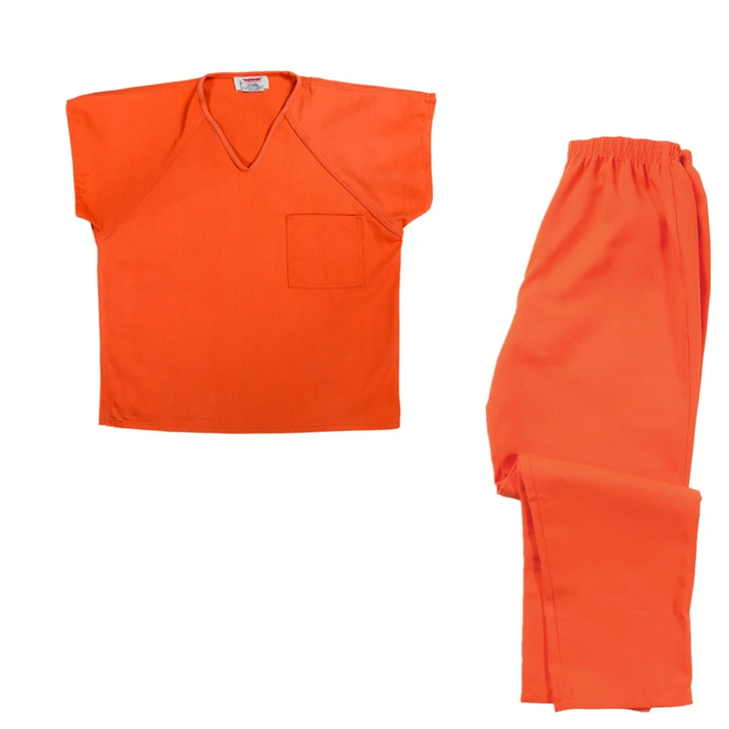 cheap high quality 65% Polyester 35% Cotton 3 needle felling stitching orange prison uniforms
