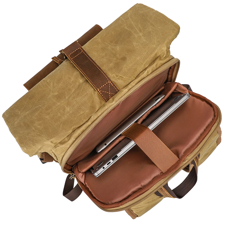 Quick Side Acess Vintage Rolltop Rucksack Oil Wax Canvas Camera Bag Backpack for dslr and Laptop Camcorders