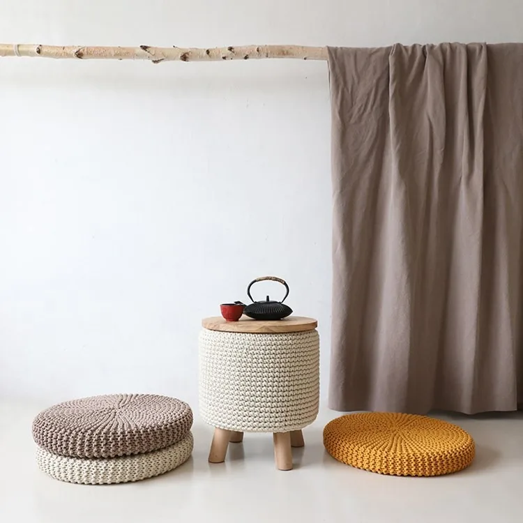 Sinyoo Manufacturer Direct Modern Style Bean Bag Round Pouffe Knit Handmade Ottoman Pouf For Home