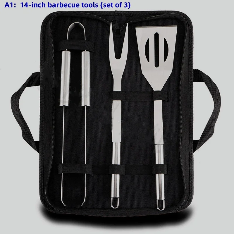 wholesale  canvas bag barbecue set combination stainless steel grill fork spatula clamp round tube handle tool
