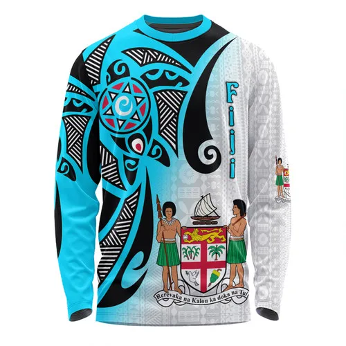 Hot Australia South Sea Islanders Long Sleeve T-shirt Customized Solomon Islands White Tribal Wave Pattern Long Sleeve T-shirt
