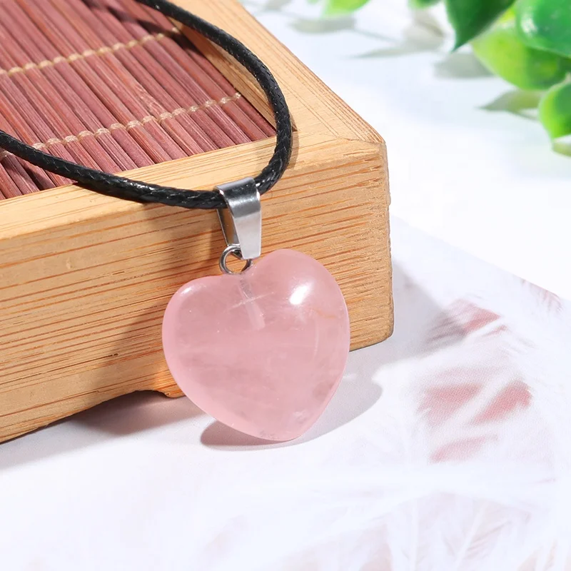 Natural crystals healing stones jewelry pendant rose quartz heart stone pendants charms for jewelry making